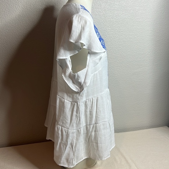 Cato White and Blue Embroidered Blouse - XL - Picture 5 of 8